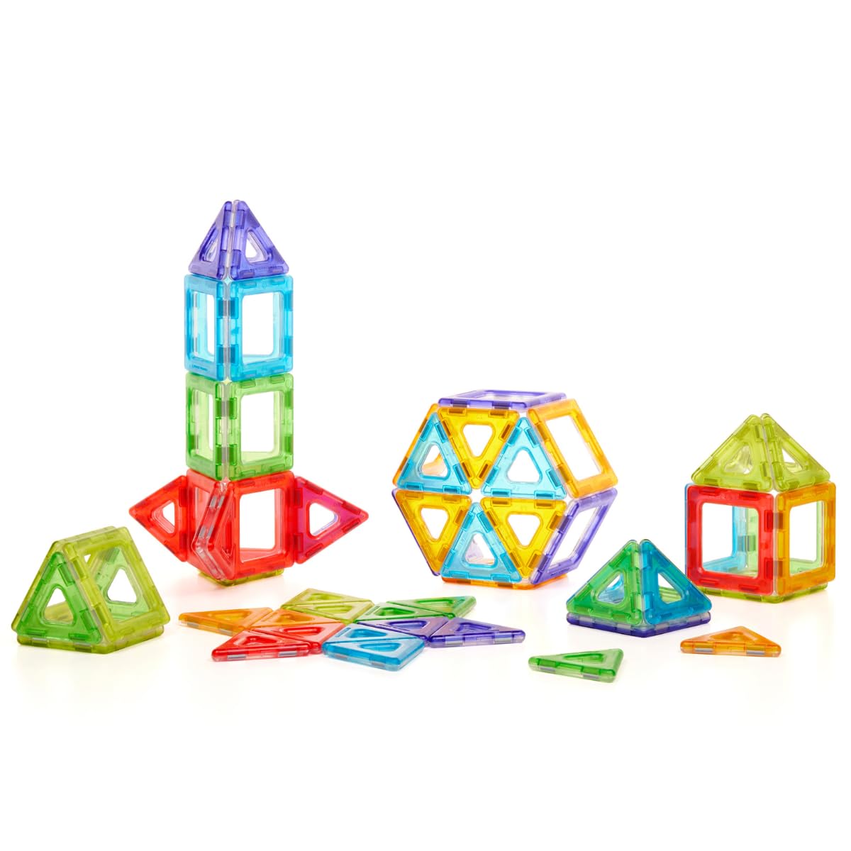 Polydron Translucent Magnetic Set - 64 Piece Brightly Coloured Education Construction Building Learning Toy, 3 years