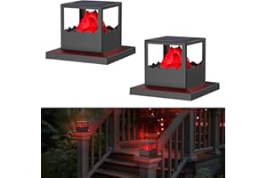 Viewsun Solar Post Cap Lights, 2 Pack Fence Deck Post Solar Lights Solar Powered with Flickering Flame, Waterproof Outdoor Post Lights for 4x4, 5x5, and 6x6 Vinyl/Wooden Posts Patio Decoration