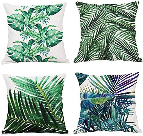 MHB 4-Pack Decorative Sofa Throw Pillow Case Cushion Covers Zipper Square Cotton Linen Spring Summer Tropical Pillowcase 18x18