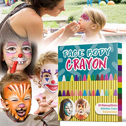 muscccm Face Painting Crayons kit, 28 Colors Crayons Set for Makeup Body Face