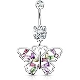 Pierced Owl - 14GA Stainless Steel Multi Colored CZ Crystal Butterfly Dangling Belly Button Ring