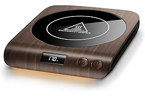 Gaiatop Coffee Mug Warmer, 3 Temperature Settings, 2-10H Auto Shut Off and Warm Strip Indicator Lights, 50W Smart Cup Warmers Fast Heating Plate for Tea Milk Cocoa Candle, Stocking Stuffers, Wood