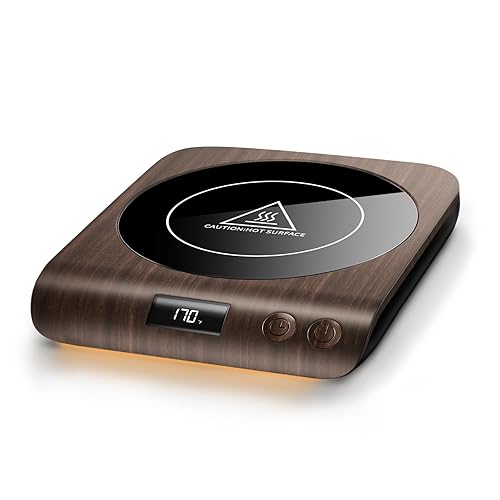 Gaiatop Coffee Mug Warmer, 3 Temperature Settings, 2-10H Auto Shut Off and Warm Strip Indicator Lights, 50W Smart Cup Warmers Fast Heating Plate for Tea Milk Cocoa Candle, Stocking Stuffers, Wood