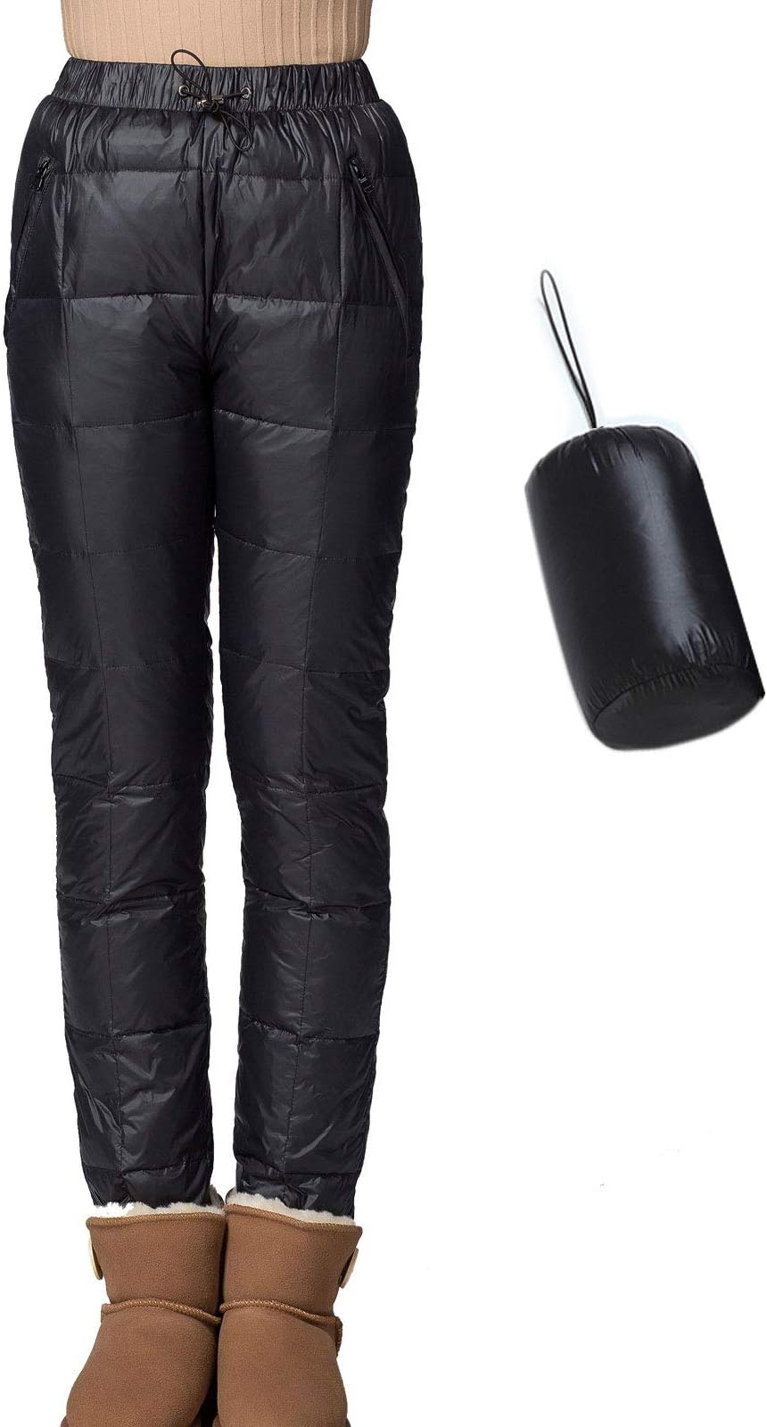 FlygoWomen's Packable Winter Warm Snow Pants Utility Compression Down Pant Trousers Black