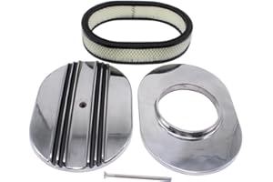 1 Set SHLPDFM Air Cleaner 12'' X 2'' Oval Half Finned Billet Aluminum Half Black Center Air Cleaner Fits for Chevy, Ford, & M