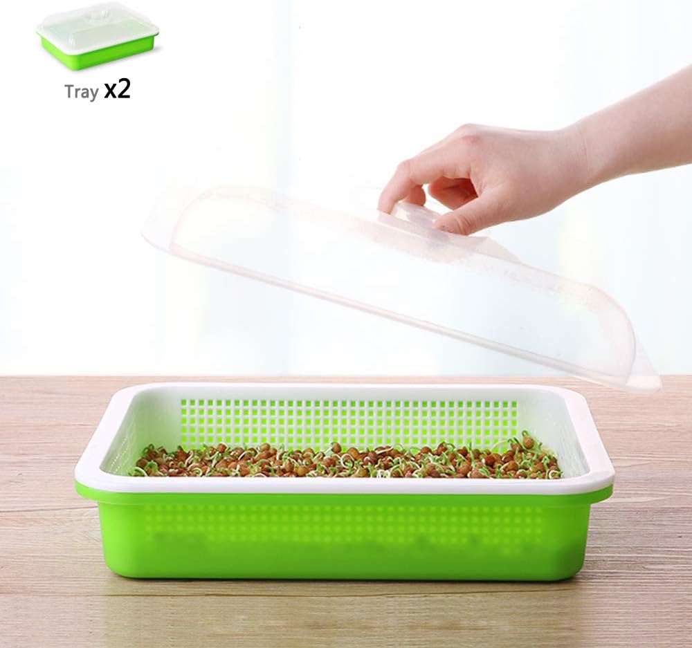 Auforua 2 Set The New Upgrade Seed Trays with Lid Seed Sprouter basket Seeding Germination Box Hydroponics Growing Kits Soilless cultivation Kits for Home kitchen
