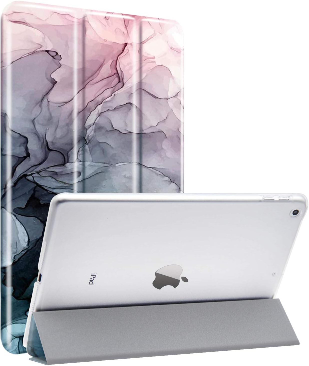 Dailylux Slim Case for iPad 9.7 inch 2018/2017, Smart Folio Stand Case with Transparent PC Back Cover, Auto Wake/Sleep for iPad 5th/6th Generation, Ink Watercolor