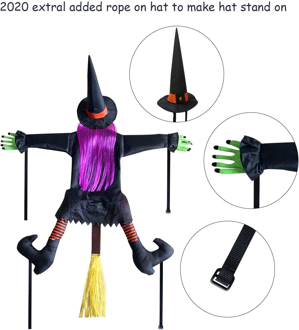 (53.5 Inch Tall) Life Size Witch Crashing Into Tree Door Column Outdoor Halloween Decoration, Funny Halloween Witch Ornaments Decor, Lightweight Reusable Halloween Hanging Decorations : Garden & Outdoor
