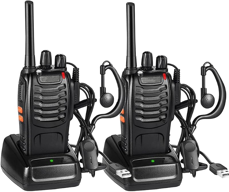Walkie Talkie PMR446 Radio Ricetrasmettitore, 16 Canali Walkie-talkie Professionali Ricaricabili a Lungo Raggio con Auricolare e Luci LED Adatte per Sport All'Aperto, Cantiere (2 Pezzi, Nero)