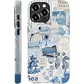 Generic Compatible with for iPhone 16 Pro,Vintage Seashell Ocean Blue Collage Phone Case for Girl Women Boy Men,Scratch Resistant Shockproof Cover Phone Case for iPhone 16 Pro