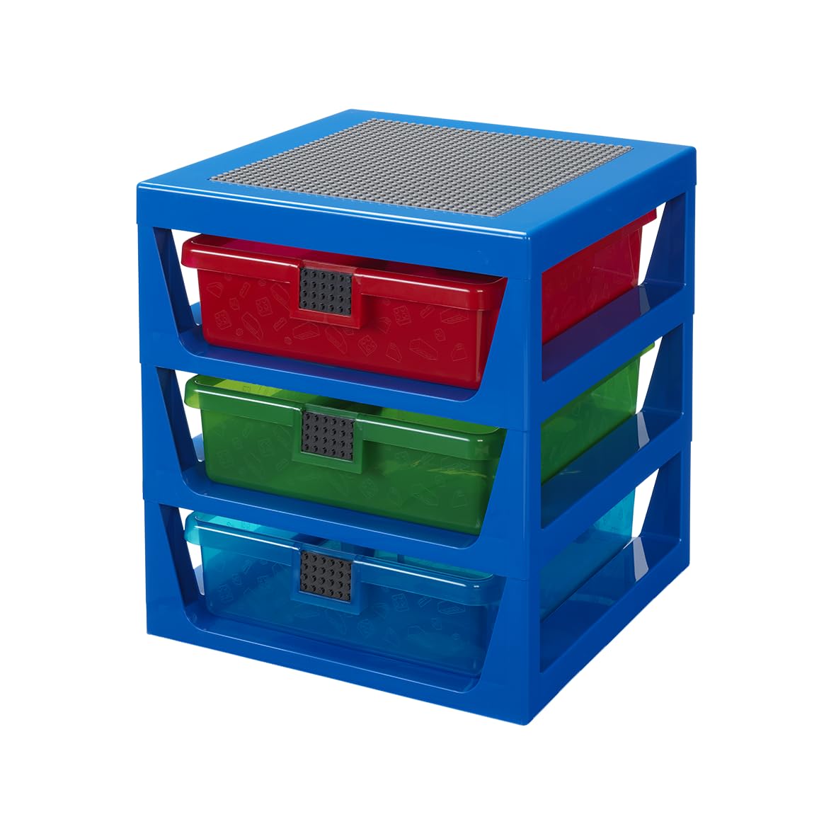 LEGO 3-Drawer Storage Rack Blue - Customizable Toy Storage Unit with Removable Drawers and Building Station for Kids' Desk Organiser or Bedside Table