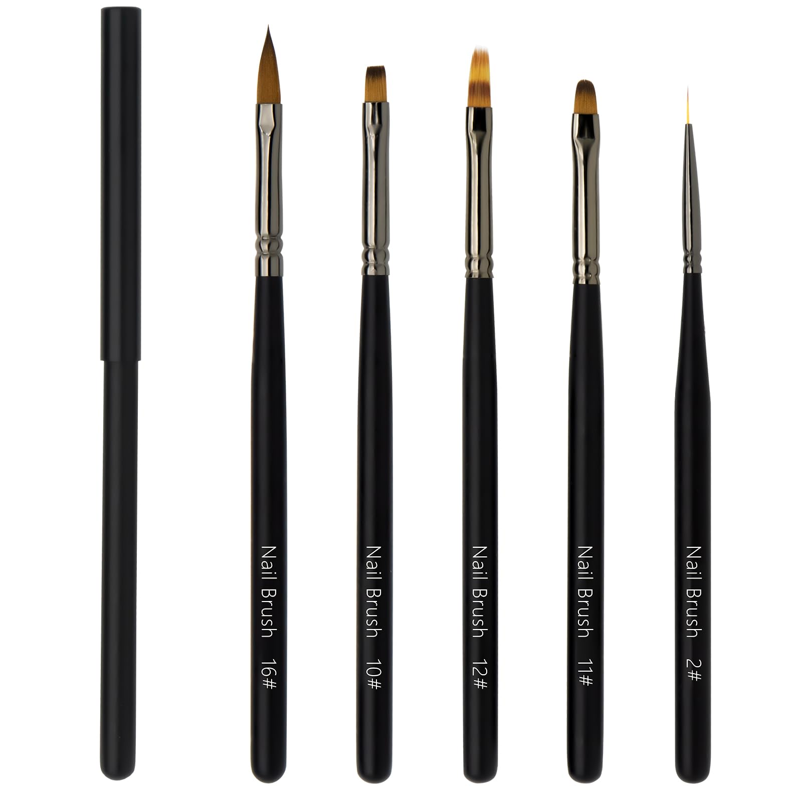 LEA-SHALL 5PCS Nail Art Brushes Professional Set with Lid and Ombre Pen, Ombre/Liner/Flat/Round/Acrylic UV Gel Nail Painting Brush Kit Fine Acrylic Design Thin Line Pen for DIY Home Salon