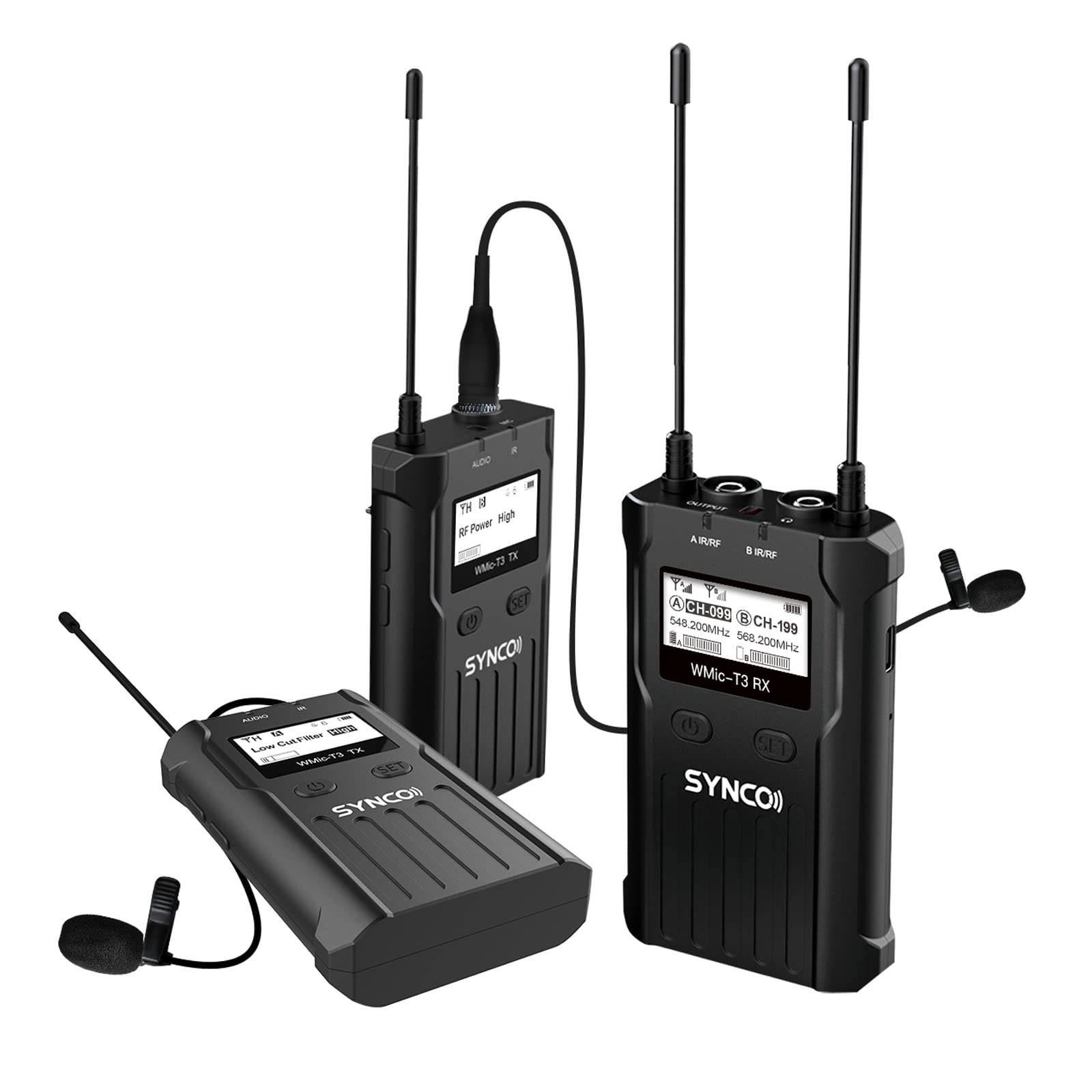 Wireless Lavalier Microphone, SYNCO T3 UHF Radio Lapel Microphones for Camera, Camcorder with 100 Channels, Real-time Audio Monitoring Low-Cut Mode, Suitable for Interview, Vlogging, Youtube Streaming