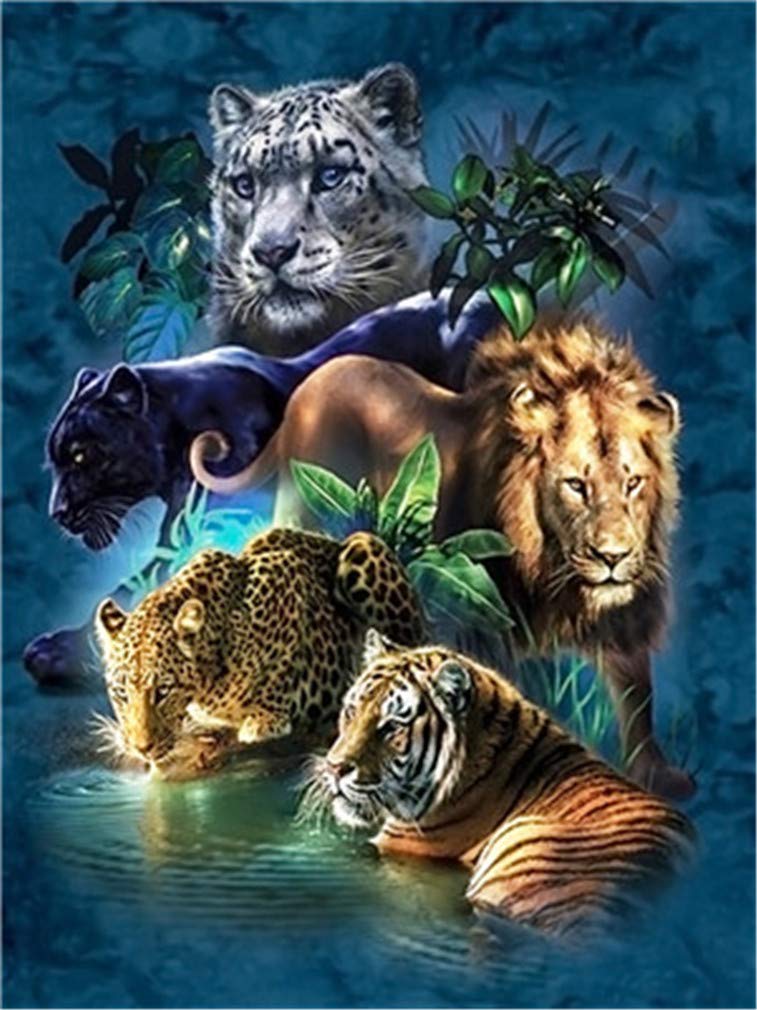 YEESAM ART Paint by Numbers for Adults Beginner, Lion Tiger Leopard Forest Animals 16x20 Inch Linen Canvas Acrylic DIY Number Painting Kits for Home Wall Decor (Animals, Framed)