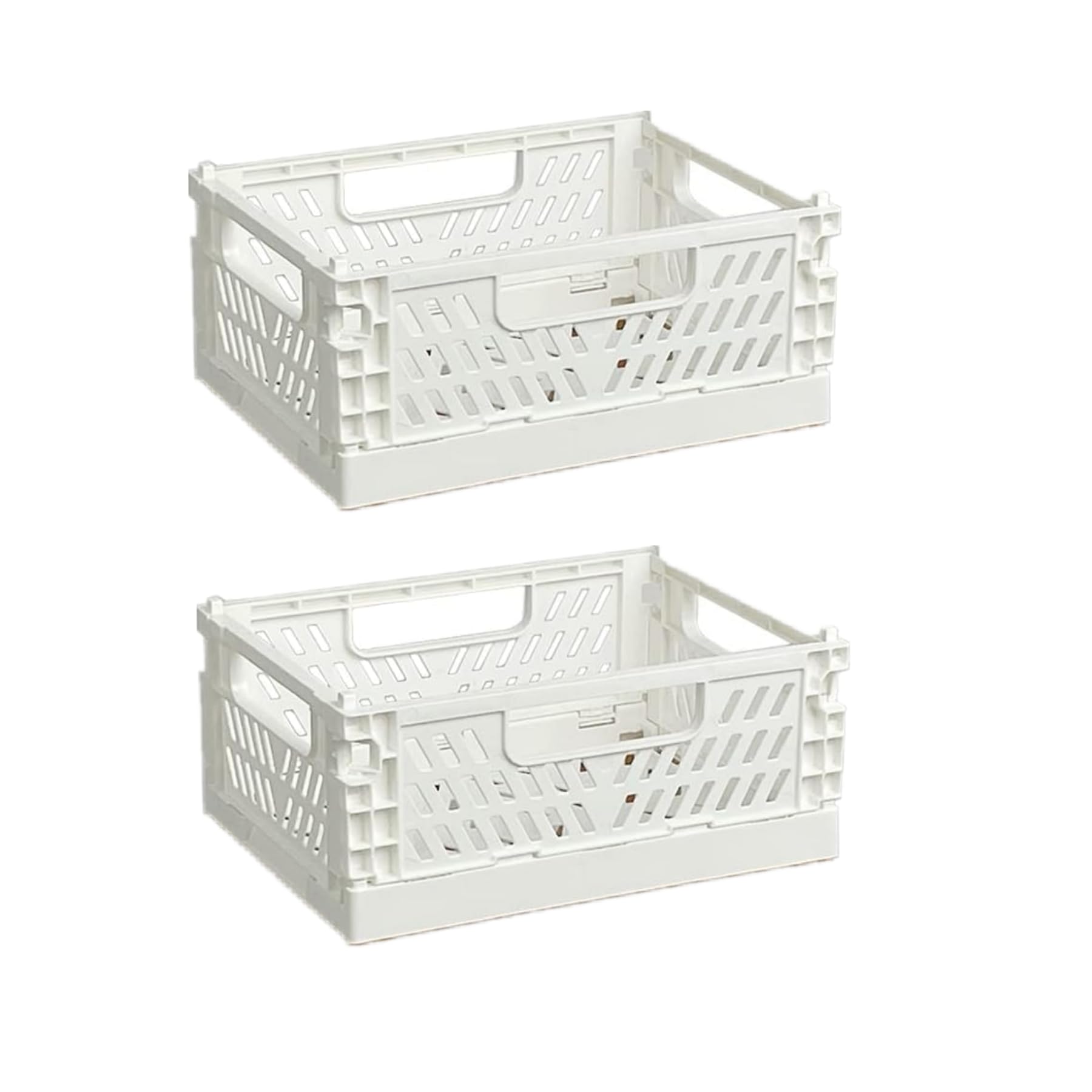 EURXLQ Foldable Storage Basket,Plastic Storage Basket,Stackable For Kitchen,Bedroom (White, 25×16×10cm/2 Pack)