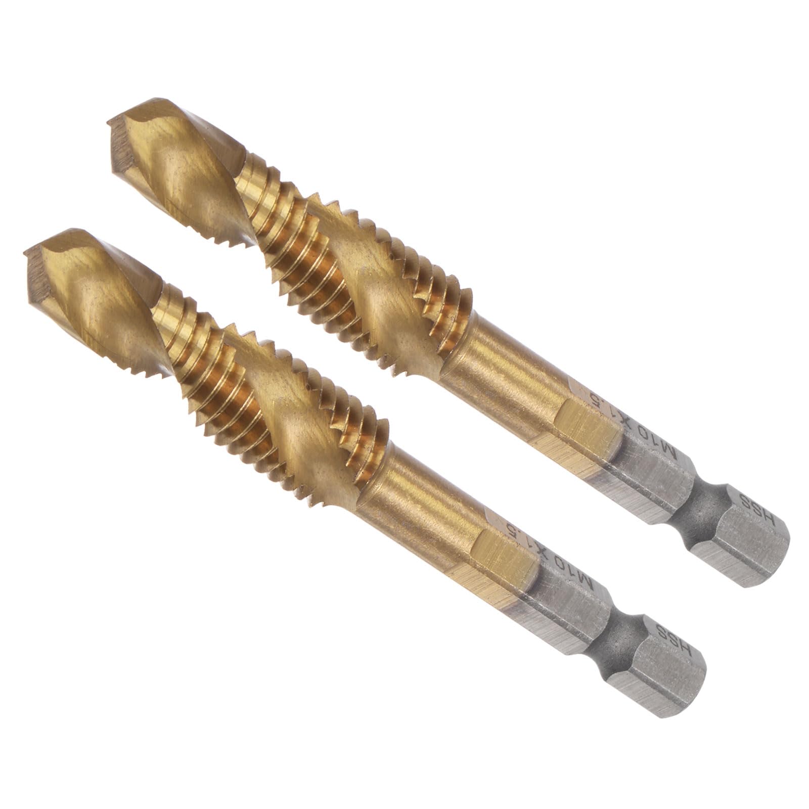 CoCud Combination Drill Tap Bit, M10 x 1.5 Thread Size 1/4" Shank, Titanium Coated High Speed Steel Long Tools - (Applications: for Aluminum Stainless Steel Plastic Long), 2-Pieces