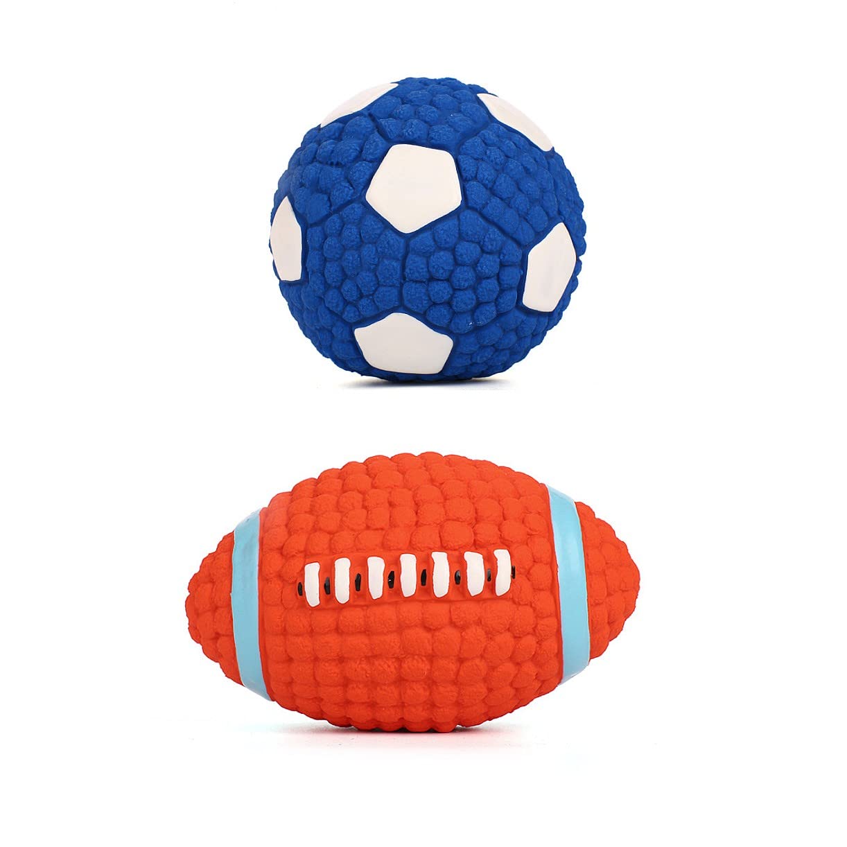JZK 2x Squeaky dog toy balls, dog chewy toys, soft latex training balls for puppy, football toy and rugby toy for small and medium dogs, toy balls set for pet