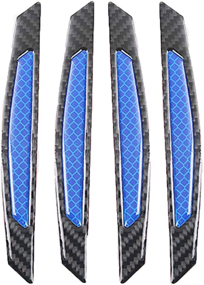 Glossy Slim Soft Real Carbon Fiber w/Super Reflective Blue Strips Car Side Door Edge Bumper Anti-Scratch Protection Guards Trim Stickers Universal Fit Car SUV Pickup Truck, etc 4PCS（Blue）