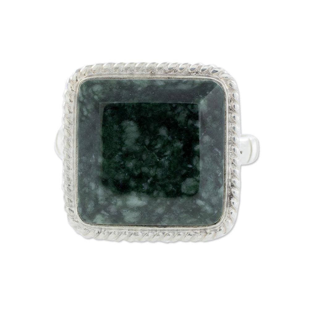 Jade .925 Sterling Silver Square Geometric Cocktail Ring, Life Itself'
