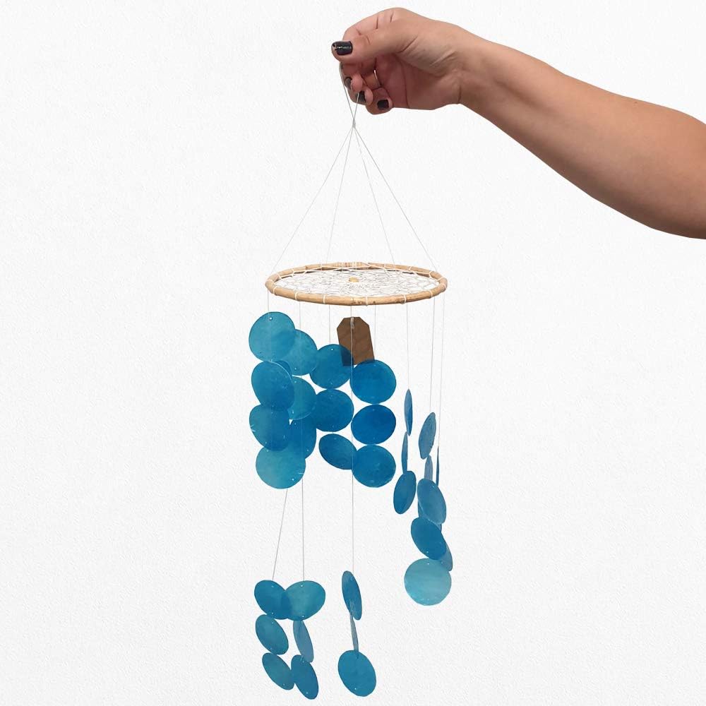 Vie Naturals Capiz Shell Windchime 45 cm hanging height Blue, One - Image 5