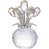 YWHL Handmade Crystal Clear Rose Flower Figurine with Round Vase, Romantic Rose Gifts for Women on Anniversary Birthday Christmas, Glass Rose for Mom Wife Grandma, Wedding Home Decorations