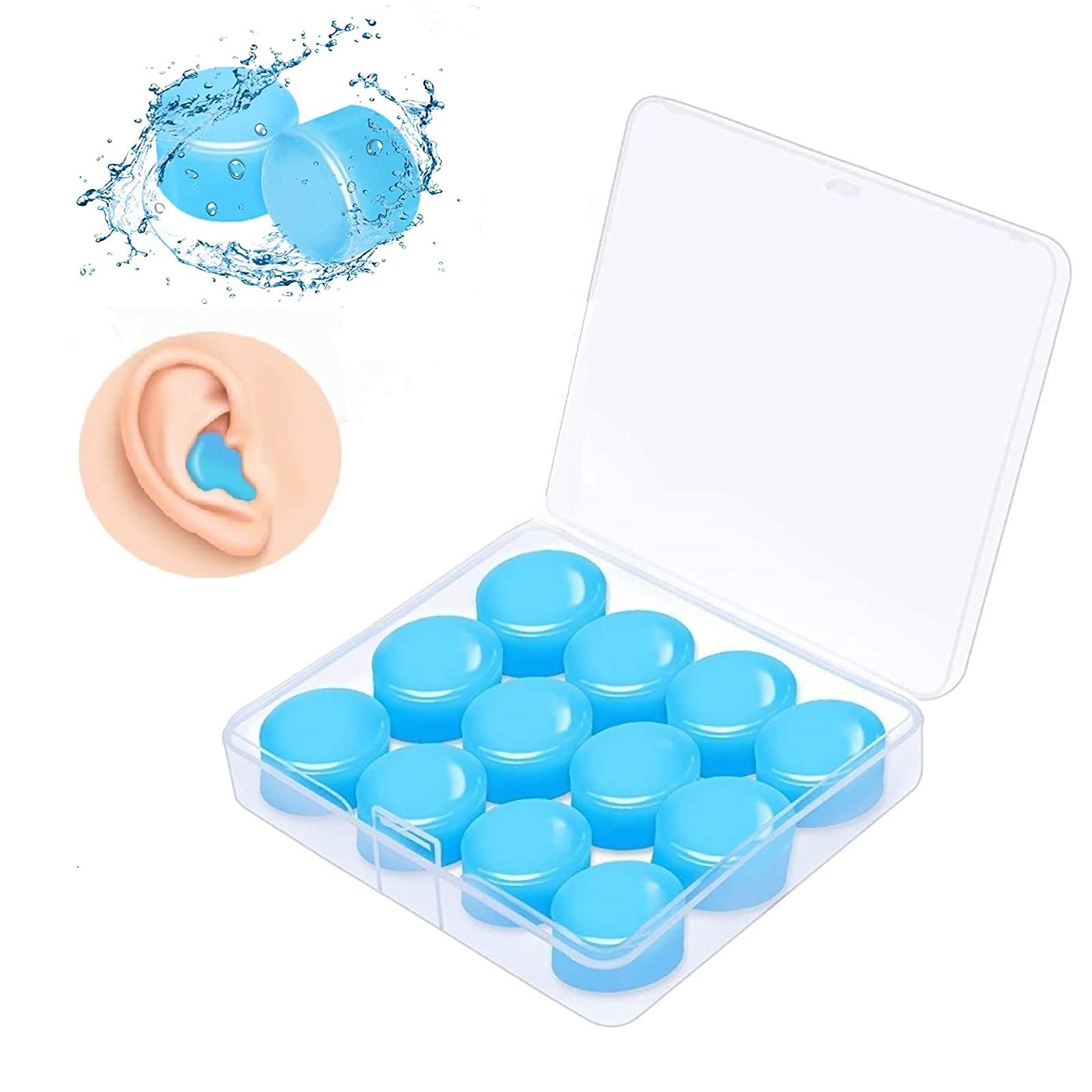 Waterproof Swimming EarPlugs for Adults, Soft Silicone Swim Earplugs, Ear Plugs for Surfing Diving Showering Snorkeling - Keep Water Out and Ear Protection (Blue, One Size)