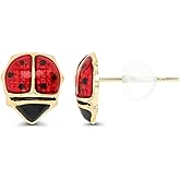 14K Yellow Gold Polished Lady Bug Enamel Stud Earrings, 8mm