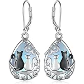 Moonstone Earrings 925 Sterling Silver HIighland Cow/Black Cat/Hummingbird/Rose/Four Leaf Clover Earrings Leverback Earrings Moonstone Jewelry Gifts for Women