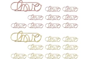 OWLFAVO Love Shape 20pcs Paper Clips with Clear Box, Rose Gold and Yellow Gold, Funny Cute Paperclips Bookmarks Planner Clips for Fun Office Supplies School Gifts Wedding Decoration