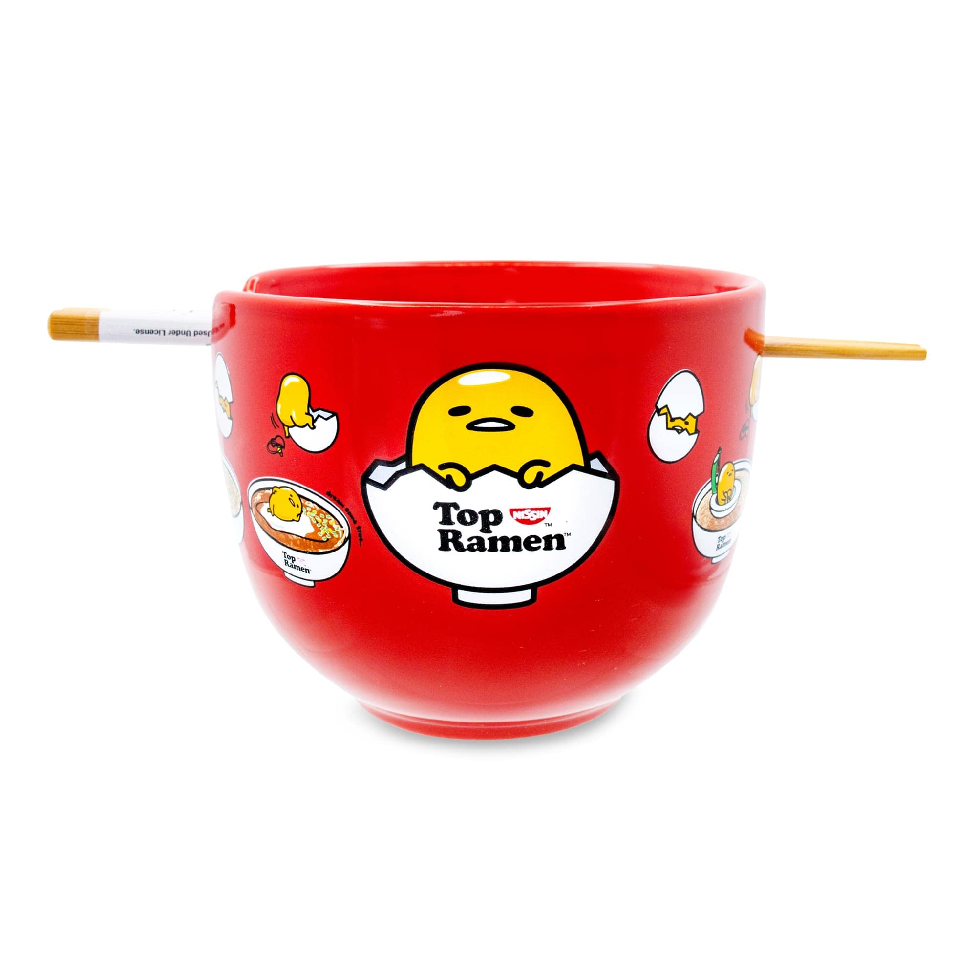 Silver Buffalo Sanrio Gudetama x Nissin Top Ramen 20-Ounce Noodle Bowl and Chopstick Set