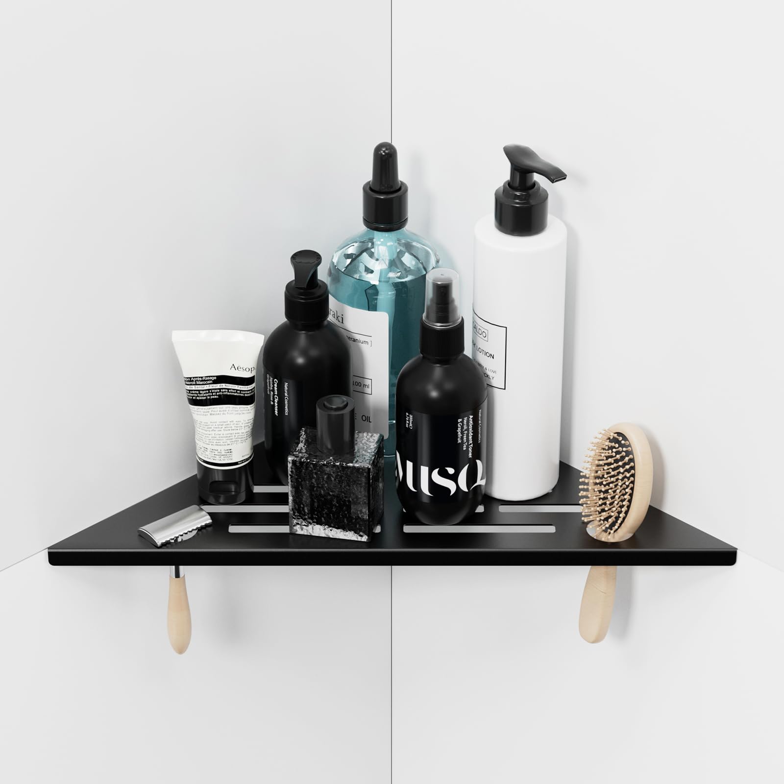 Photo 1 of **POSSIBLY MISSING ASSEMBLY HARDWARE*** lives Corner Shower Shelf 10" Slot Design Recessed Shower Shelves for Tiled Wall, 304 Stainless Steel Corner Shelves for Bathroom Organizer (Black, Line-1PCS)