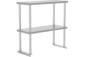 Chingoo Double Overshelf 2 Tier Stainless Steel Shelf 12 x 36 Inch, Weight Capacity 330lb for Prep & Work Table in Restaurant, Home and Kitchen
