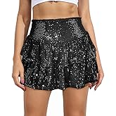 MiiVoo Women’s Sequin Ruffle Mini Skirt Sparkly High Waist Lined Layered Flared Pleated Shiny Party Club Short Skirts