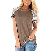 Leopard Print Tops for Women Long Sleeve Crew Neck Patchwork T Shirt Blouse