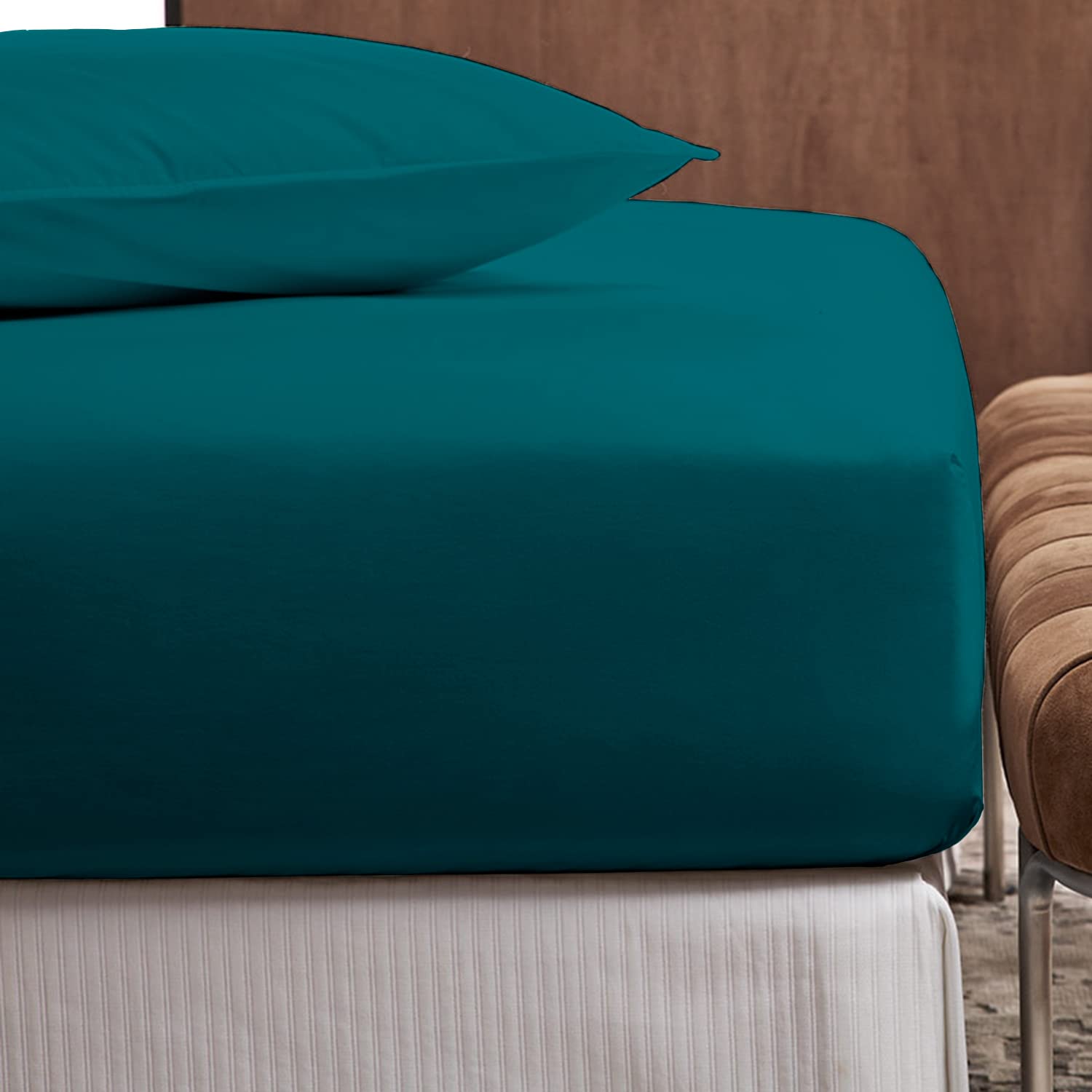 Nisaki Cotton Sateen Single-Fitted-Sheet Colonial Blue 1Pc, 100% Long Staple Cotton Single Bed-Sheet, Soft Sateen Weave Luxury Fitted Sheet Single fits Upto 40cm (100% Single Fitted Sheet Cotton)