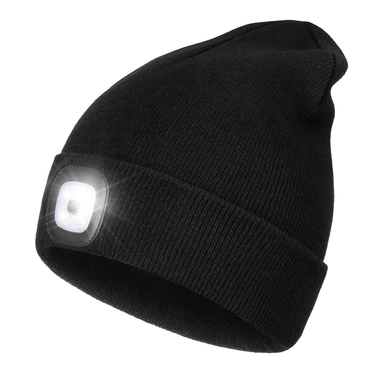 Rechargeable LED Lighted Beanie, Perfect Dad Gifts in Christmas, Stocking Fillers Cap with Light Hands Free Head Torch Unisex Winter Warm Knit Beanie Cool Stuff Black — image 1