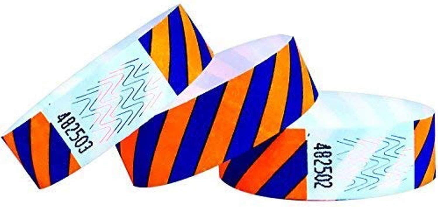 Tyvek Wristbands Striped (Blue-Orange, 500 Pack)
