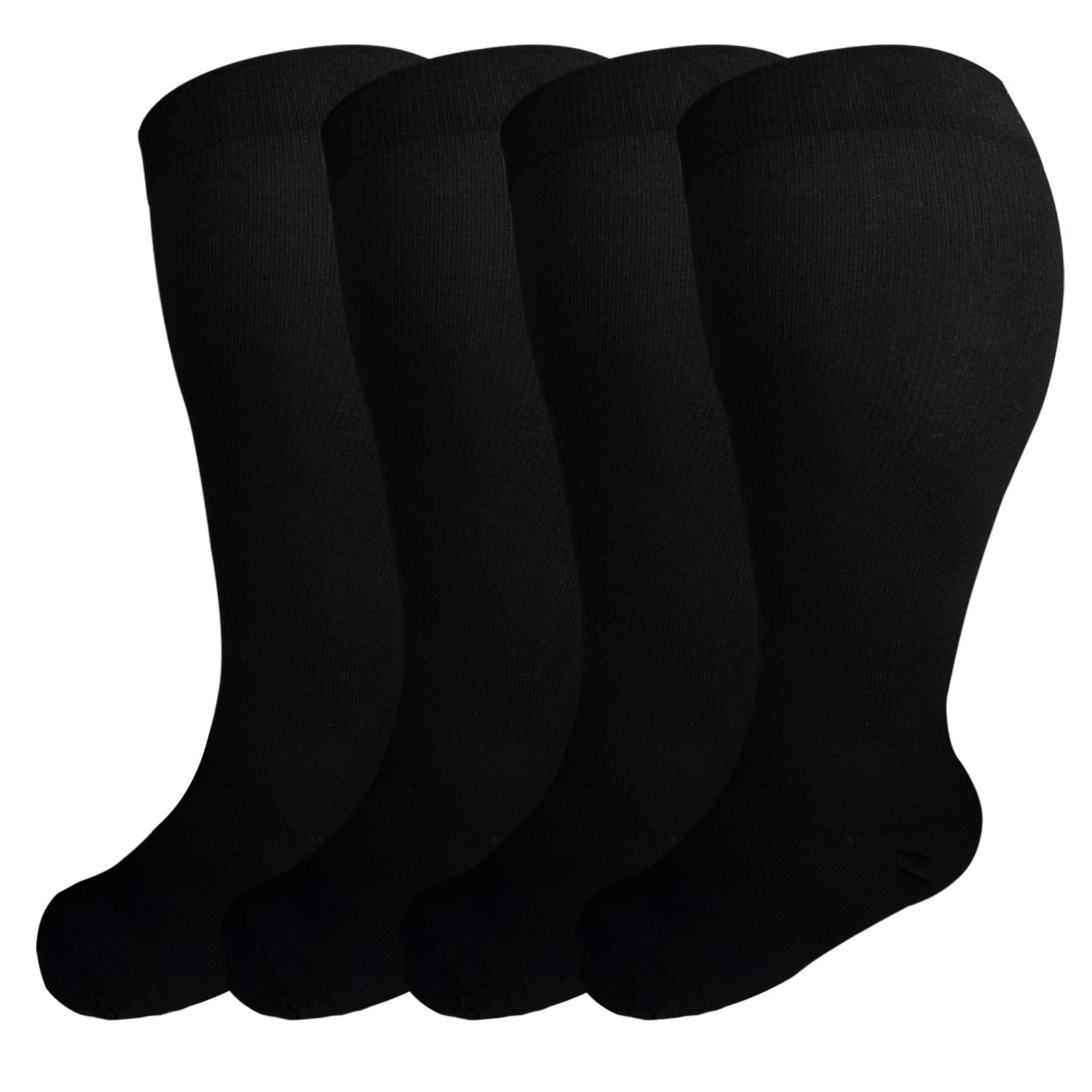 SOJOFEL Plus Size Flight Compression Socks - Wide Calf Support Socks for Women - Large Calves Medical Compression Stockings for Men 20-30 mmHg for Travel Varicose Pregnancy 2 Pairs Black 3XL
