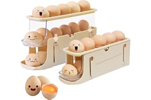 Virmate Egg Holder for Fridge, Egg Container 3-Tier, Foldable Egg Storage Refrigerator, Automatic Egg Rolling Dispenser for Refrigerator, Countertop, Kitchen Organizers and Storage (Cream)