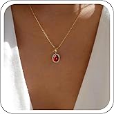 YienDoo Funky Crystal Pendant Necklaces Choker Cute Oval Rhinestone Pendant Necklace Gold Emerald/Ruby Necklace Chain Boho Statement Sparkling Birthstone Necklace Jewelry for Women and Girls