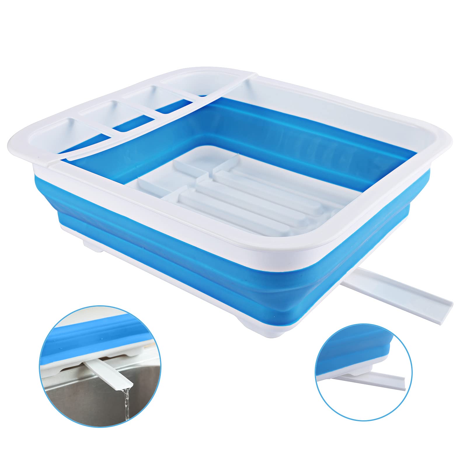 UNOLIGA Collapsible Kitchen Dish Drying Rack with Drainer Spout, Large Foldable Dish Drainer Kitchen Cutlery Storage Solutions for Caravan Camper Van Camping Tent Accessories