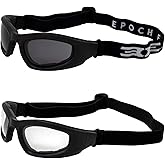 Epoch Eyewear Motorcycle Goggles Padded Riding Goggles 2 Pair Black Frame Smoke and Clear Lens