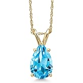 Gem Stone King 14K Yellow Gold Swiss Blue Topaz Pendant Necklace for Women | 1.32 Cttw | Gemstone November Birthstone | Pear Shape 8X6MM | With 18 Inch Chain