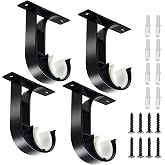 TOKPLNU Ceiling Curtain Rod Bracket, 4 Pack Heavy Duty Curtain Rod Holders, Aluminum Alloy, Black Ceiling Curtain Hooks Hangers Fit for 1 Inch Drapery Rods