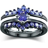 Bridal Sets Black Gold Plated Womens Wedding Bands Blue Cz Engagement Ring Sets