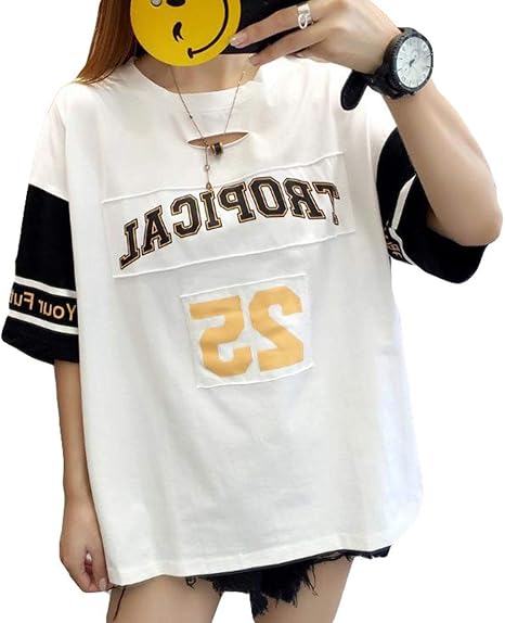 Amazon Gergeoustシャツ レディース ゆったり 英字 ファッション 半袖 クルーネック 個性 綿 Tシャツ カジュアル トップス ストリート系 夏 Tシャツ カットソー 通販