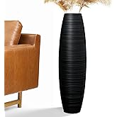 Rocendlor Tall Floor Vase, 27.5 inches (70cm, 2.3FT) Floor Vase Sturdy, Luxury, Textured for Decorative Branches Dried Flowers, Tall Vases for Rustic Living Room, Home Decor, Resin Black Vases