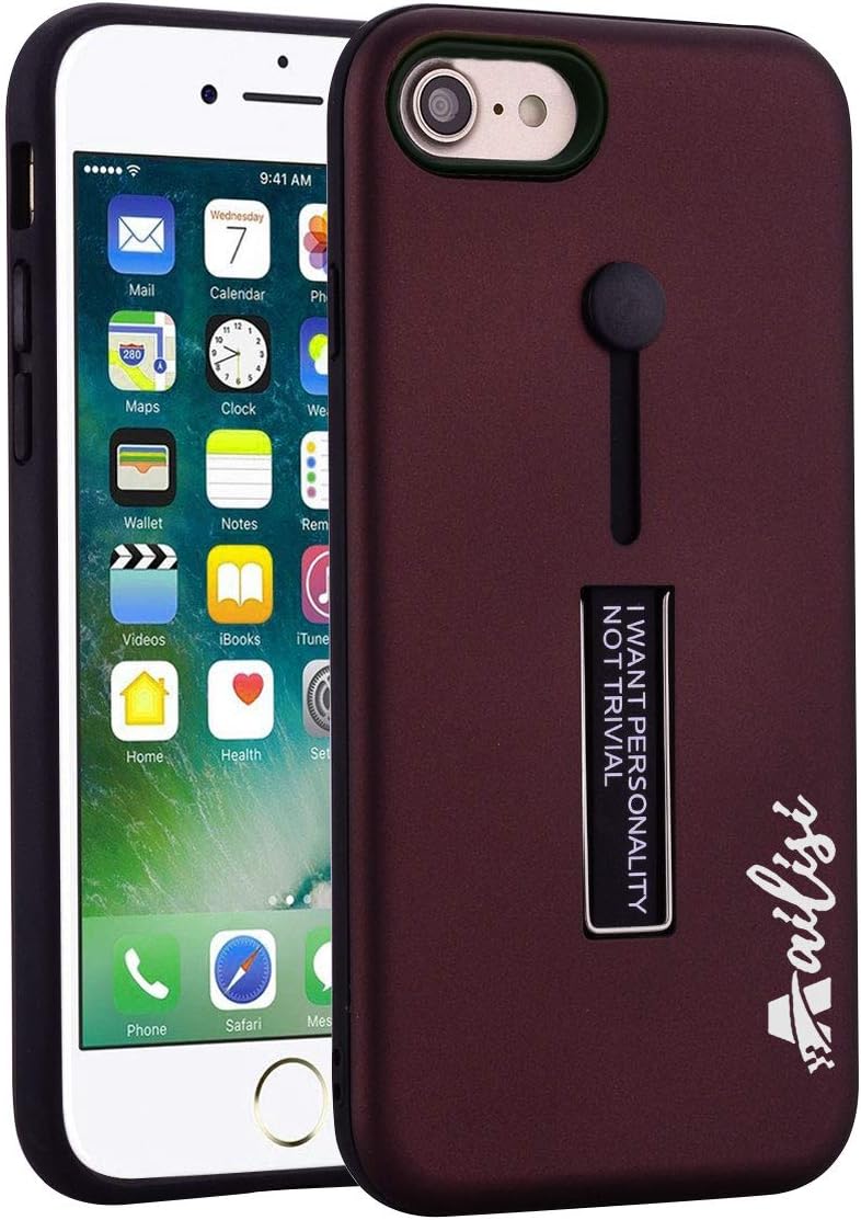 iPhone 7 Plus/8 Plus Case, Ailisi Slim Shockproof Protective Phone Case, Dual Layer Protection Cover with Multifunctional Silicone Elastic Finger Ring Strap and Metal Holder Kickstand(Dark Purple)