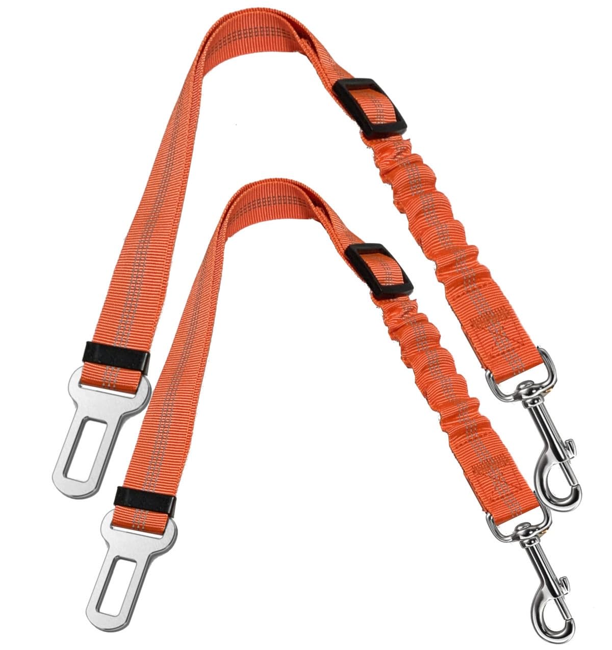 GoBuyer Dog Car Seat Belt for Pet Dogs Safety Harness Travel Accessories in UK, with Adjustable Heavy Duty Nylon and Anti Shock Elastic Bungee Buffer (Orange, Pack of 2)