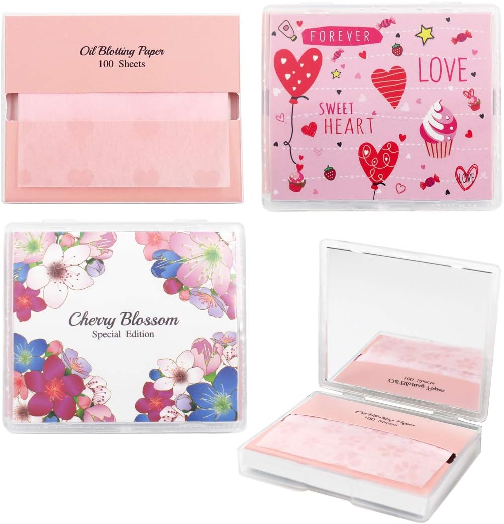 [varuza] Premium Natural Oil Blotting Paper with Mirror Case Must Have (400 Count (with Mirror Case), Pink Sensation)